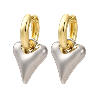 Two Tone Heart Brass Hoop Earrings EJEW-D322-12GP-01A-1