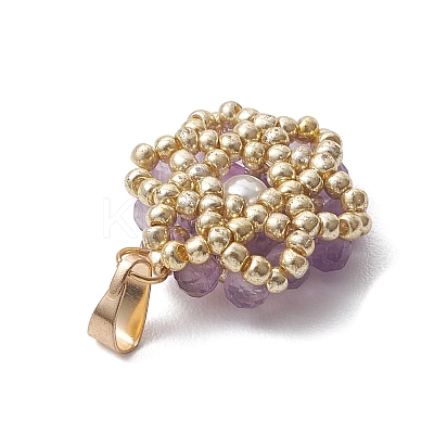 Natural Amethyst Faceted Round Cluster Flower Pendants PALLOY-MZ01197-07-1