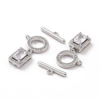 Brass Pave Clear Cubic Zirconia Toggle Clasps KK-E068-VC184-1