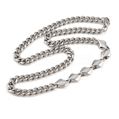 304 Stainless Steel Cuban Link Chain Rhombus Link Chain Necklaces for Men Women NJEW-G186-01P-02-1