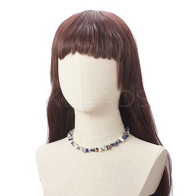 Natural Sodalite Chip Beaded Necklaces with 304 Stainless Steel Lobster Claw Clasp & Chain Extender NJEW-JN04225-02-1