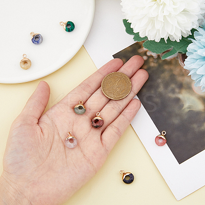 8Pcs 8 Styles Natural & Synthetic Mixed Gemstones Flat Round/Donut Charms G-FH0002-13-1