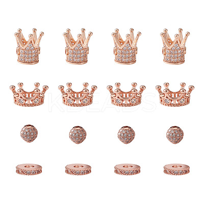 Brass Micro Pave Clear Cubic Zirconia Beads ZIRC-TA0001-09RG-1