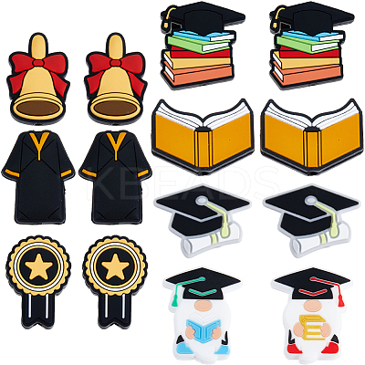 14Pcs 8 Styles Graduation Season Theme Silicone Focal Beads SIL-SC0002-18-1