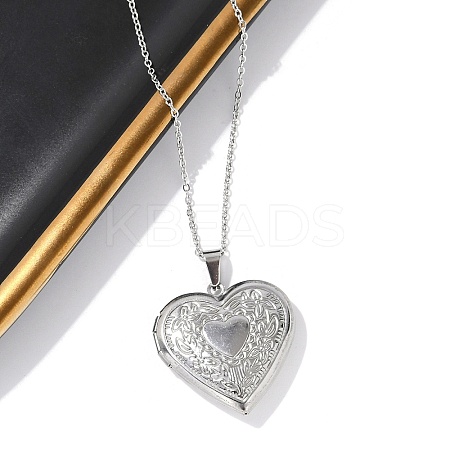Anti-Tarnish 304 Stainless Steel Heart Locket Pendant Cable Chain Necklaces for Women NJEW-M050-04F-P-1