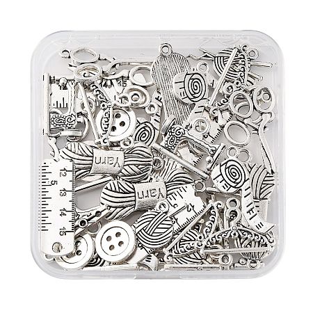 54Pcs 9 Styles Sewing Theme Tibetan Style Alloy Pendants TIBE-FP0001-06-1