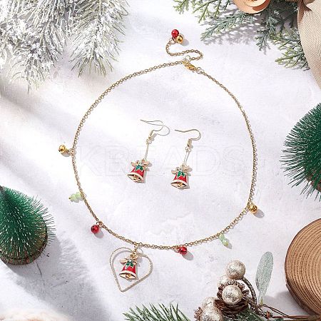 Christmas Bell Alloy Enamel Pendant Necklace & Dangle Earrings Sets SJEW-JS01344-1