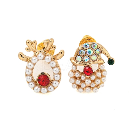 Christmas Alloy Colorful Rhinestone & Plastic Asymmetrical Stud Earrings for Women LS-EJEW-M256-02A-G-1