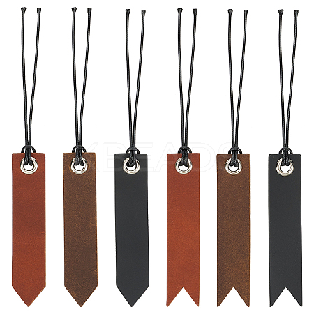 6Pcs 6 Styles Leather Bookmarks AJEW-FG0003-78-1