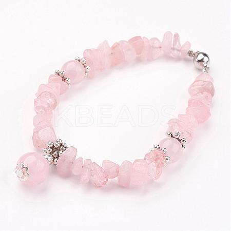 Natural Rose Quartz Beaded Bracelets BJEW-JB02737-01-1