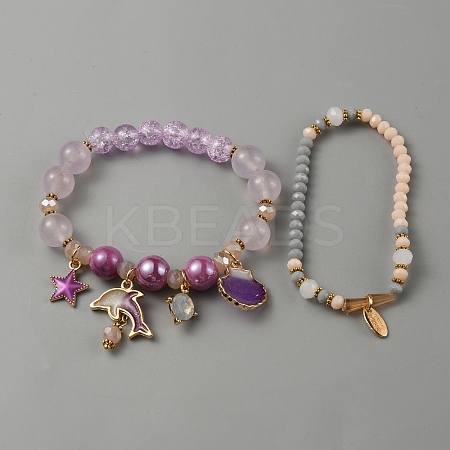 2Pcs 2 Style Glass Beaded Stretch Bracelets Set BJEW-WH0016-21B-1