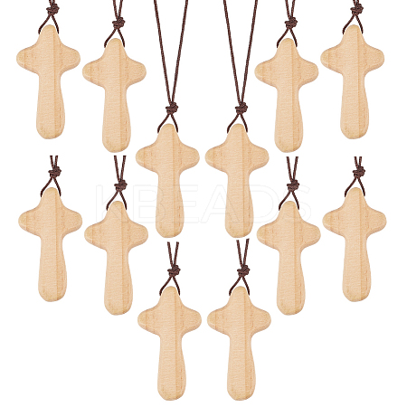 Wood Cross Pendant Decorations WOOD-WH0034-55B-1