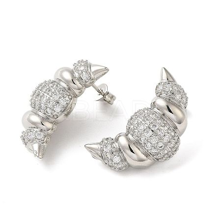 Croissant Rack Plating Brass Micro Pave Cubic Zirconia Stud Earrings for Women EJEW-O001-05P-1