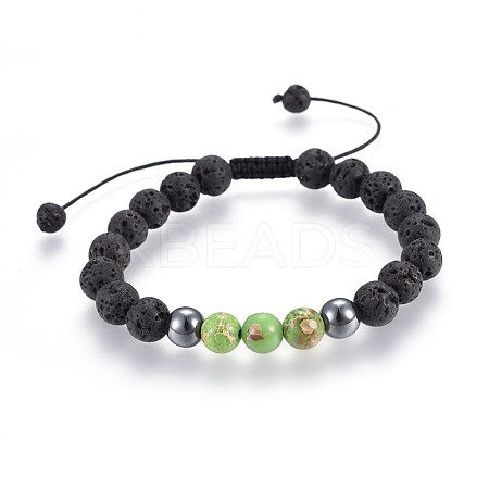 Natural Lava Rock and Non-Magnetic Synthetic Hematite Beads Braided Bead Bracelets BJEW-JB03975-04-1