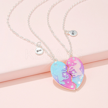 2Pcs Alloy Colorful Enamel Magnetic Unicorn Heart Pendant Friendship Necklaces for Women FS-WGC6FE6-01-1