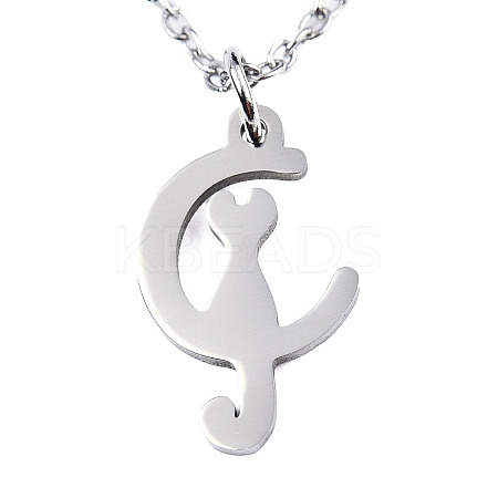 Non-Tarnish 201 Stainless Steel Kitten Pendant Necklaces LS-NJEW-S105-JN588-40-1-1