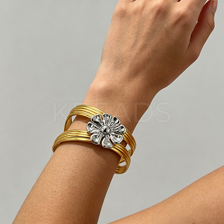 Duo Tone 304 Stainless Steel Open Cuff Bangles for Women WG66922-02-1