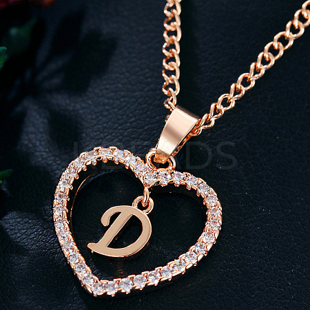 Alloy Crystal Rhinestone Heart with Initial Pendant Necklaces WGD4CFD-04-1
