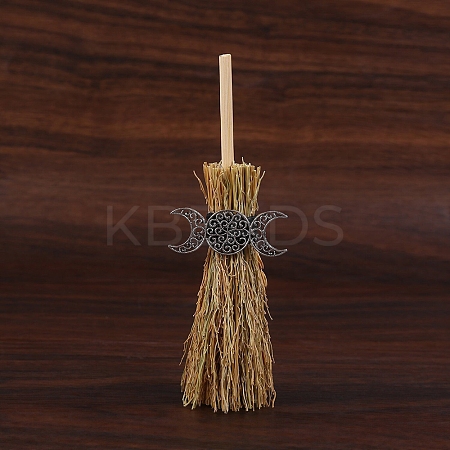 Mini Witch Wiccan Altar Broom with Alloy Charms PW-WGDD577-03-1