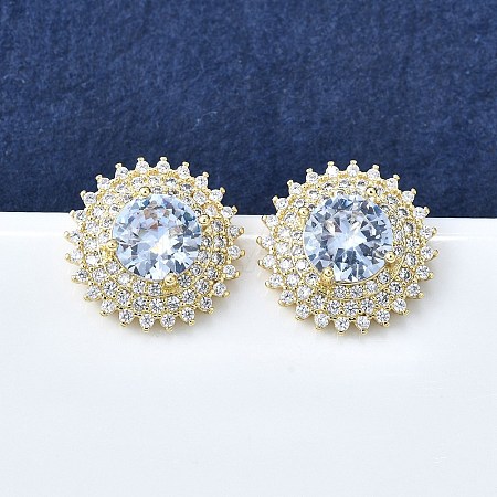 Brass Micro Pave Clear Cubic Zirconia Stud Earrings EJEW-F363-05G-1
