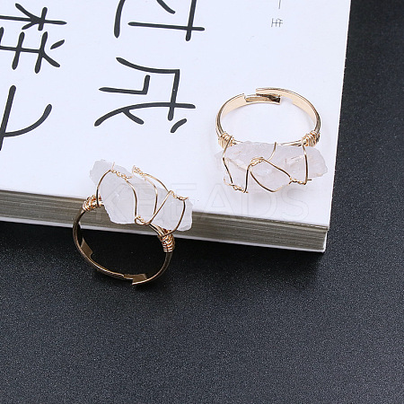 Nuggets Alloy Wire Wrapped Natural Quartz Crystal Cuff Rings FS-WGA7830-03-1