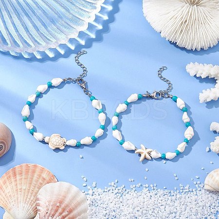 2Pcs 2 Styles Shell Beaded Bracelets BJEW-TA00586-02-1