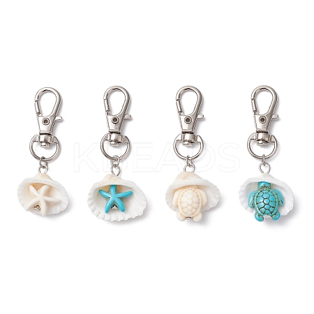 Synthetic Turquoise Starfish Turtle & Shell Pendant Decorations HJEW-JM03178-1