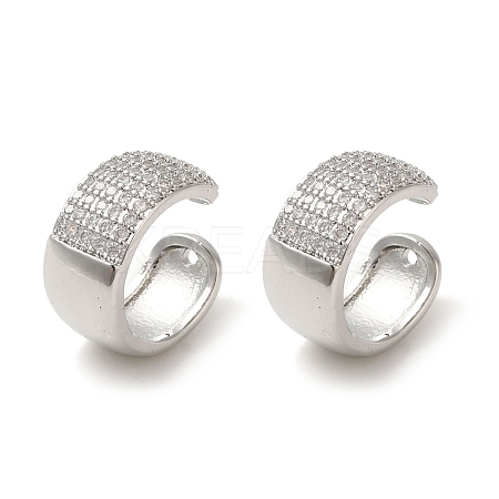 Rack Plating Brass Micro Pave Clear Cubic Zirconia Ring Cuff Earrings for Women EJEW-P280-12P-1