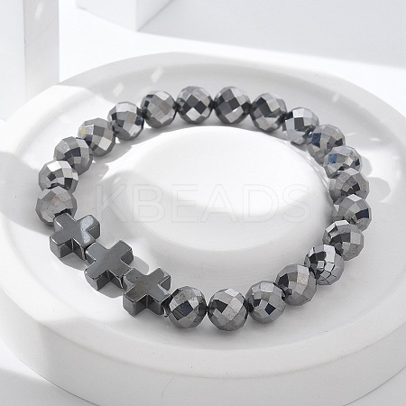 Natural Titanium Hertz Beads Stretch Bracelets for Women Men BJEW-R015-01-1