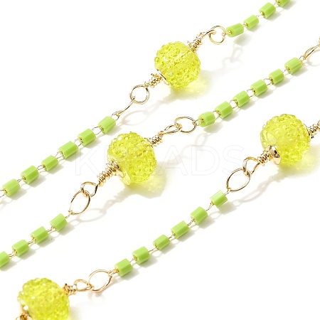 Brass Hexagonal Column Glass Seaded Beaded & Resin Round Beaded Link Chains CHC-G026-01G-1