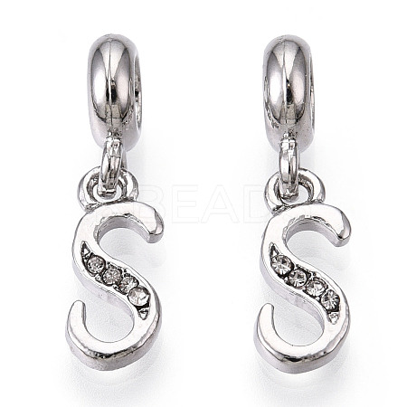 Platinum Rack Plating Alloy Rhinestone European Dangle Charms PALLOY-T048-36P-S-1