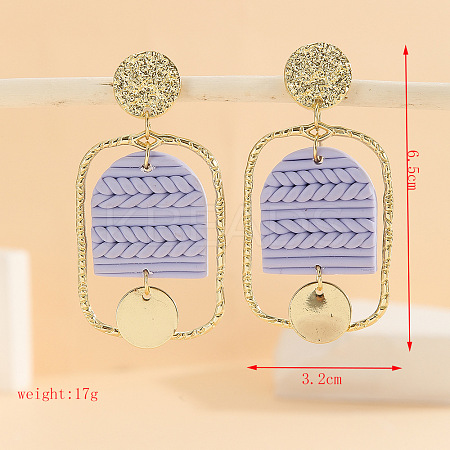 Polymer Clay & Alloy & Wood Woven Dangle Stud Earrings FS-WG7370D-06-1