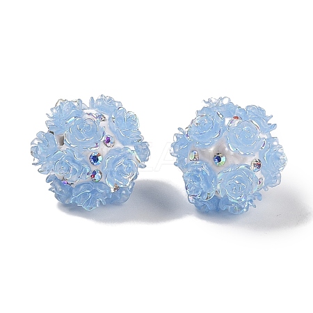 Handmade Polymer Clay Rhinestone Beads with Embossed Acrylic Rose CLAY-H004-06C-1