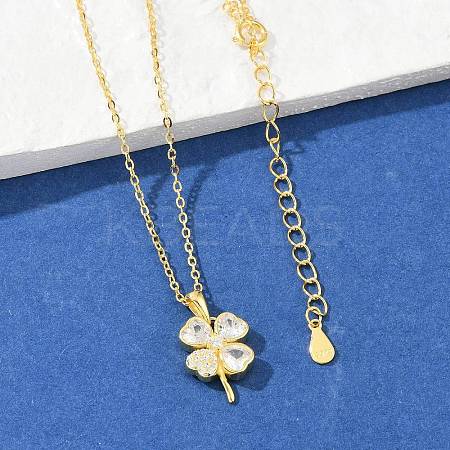 925 Sterling Silver Pave Clear Cubic Zirconia Clover Pendant Necklaces for Women NJEW-G168-01G-1