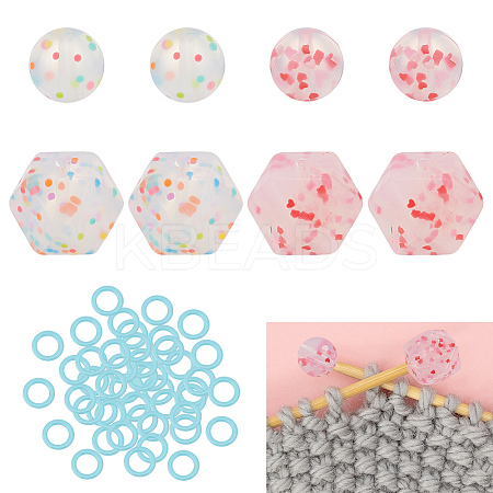 16Pcs 4 Styles Cornerless Cube & Round Silicone Knitting Needle Stoppers DIY-GO0001-91-1