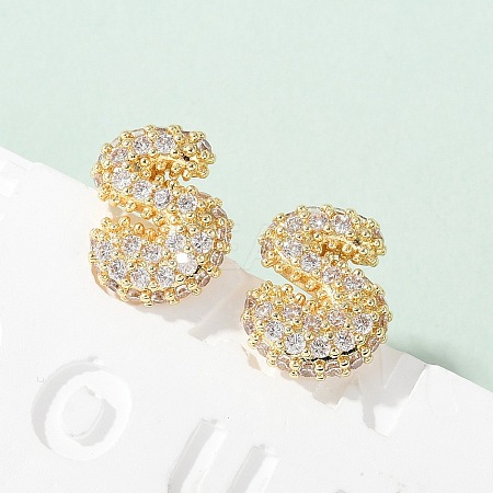 Brass Micro Pave Cubic Zirconia Stud Earrings EJEW-Z091-04G-S-1