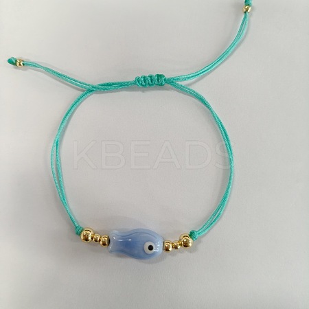Braided Porcelain Fish Charm Adjustable Bracelets LS-JI6734-9-1