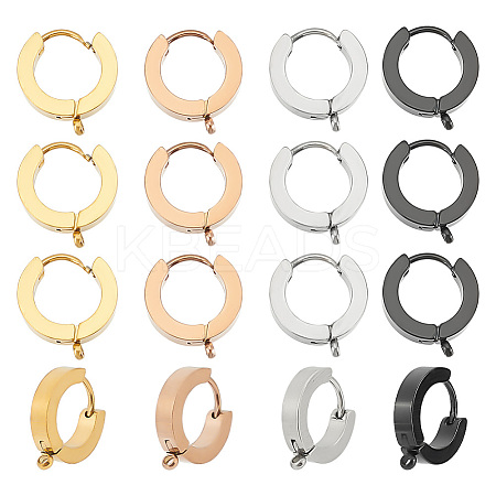 16Pcs 4 Colors 304 Stainless Steel Huggie Hoop Earrings Findings STAS-WR0001-15-1