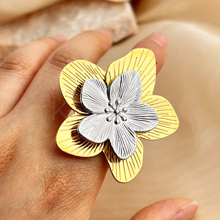Flower 304 Stainless Steel Finger Rings RJEW-G339-02GP-1