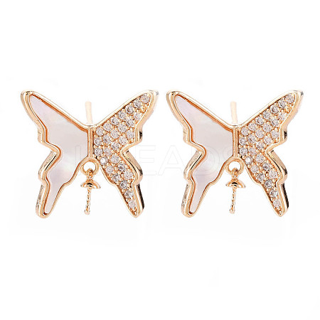 Brass Micro Pave Clear Cubic Zirconia Dangle Stud Earrings Findings KK-T062-74G-NF-1