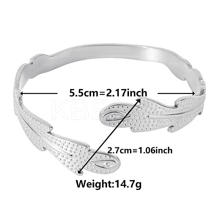 Stylish European and American Feather 304 Stainless Steel Cuff Bangles for Women OS7950-1-1