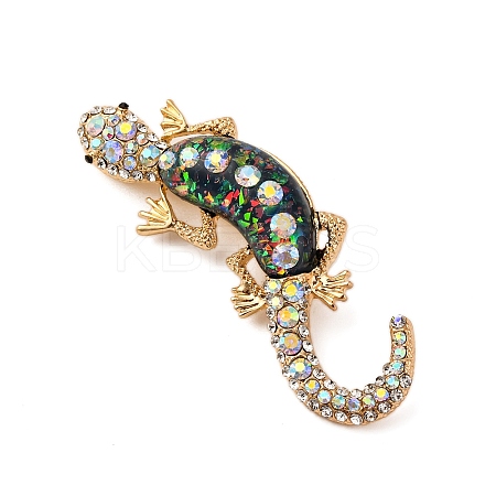 Lizard Alloy Crystal AB Rhinestone Brooches with Resin JEWB-I034-26G-03-1