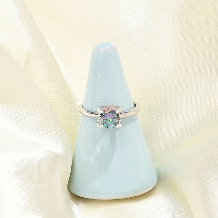 Rhodium Plated 925 Sterling Silver Moissanite Adjustable Rings RJEW-U038-10P-1