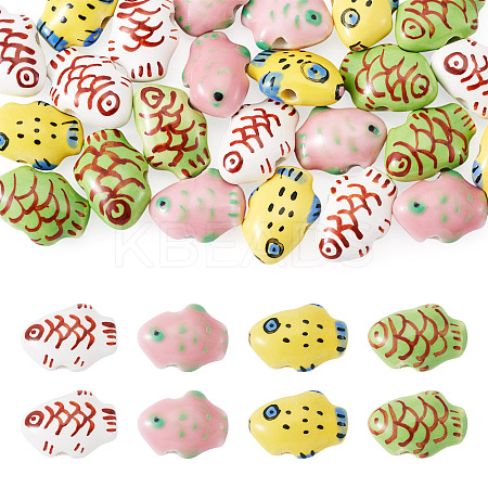 24Pcs 4 Colors Handmade Porcelain Beads PORC-TA0001-20-1