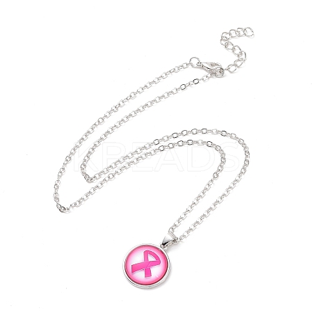 Glass Flat Round Pendant Necklace with Brass Chain LS-NJEW-A003-01A-1