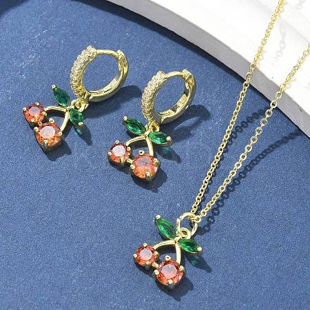 Cherry Brass Micro Pave Cubic Zirconia Hook Earrings & Necklaces Sets SJEW-U004-01G-1