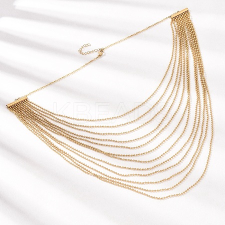304 Stainless Steel Ball Chain Multi Layered Necklaces for Women NJEW-G194-02G-1