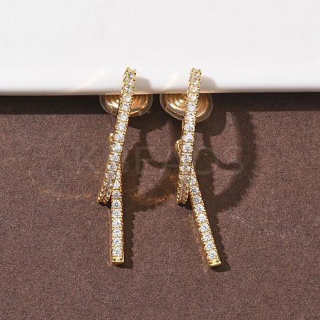 Brass Micro Pave Clear Cubic Zirconia Stick Clip-on Earrings EJEW-K286-13G-1