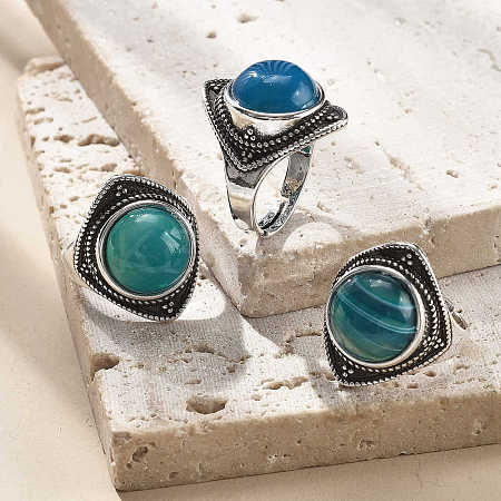 Natural Banded Agate Adjustable Rings G-P560-03AS-16-1