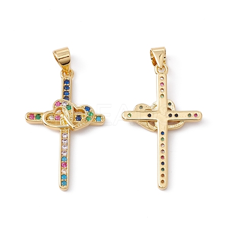 Rack Plating Brass Micro Pave Cubic Zirconia Pendants ZIRC-C040-45G-01-1